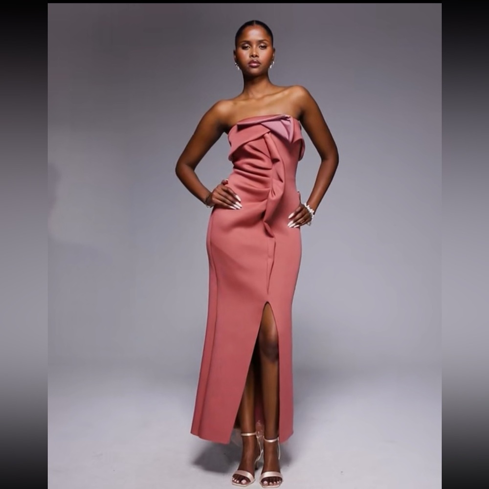 ASOS Bandeau Midi Dress in Rose